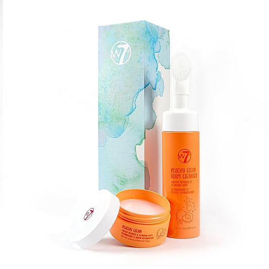W7 Peachy Clean Cleansing Balm & Hydrating Foam Cleanser Set – Gently Removes Makeup, Dirt & Impurities – Infused with Fruit Extracts & Vitamin E to Help Nourish, Soothe, and Protect the Skin