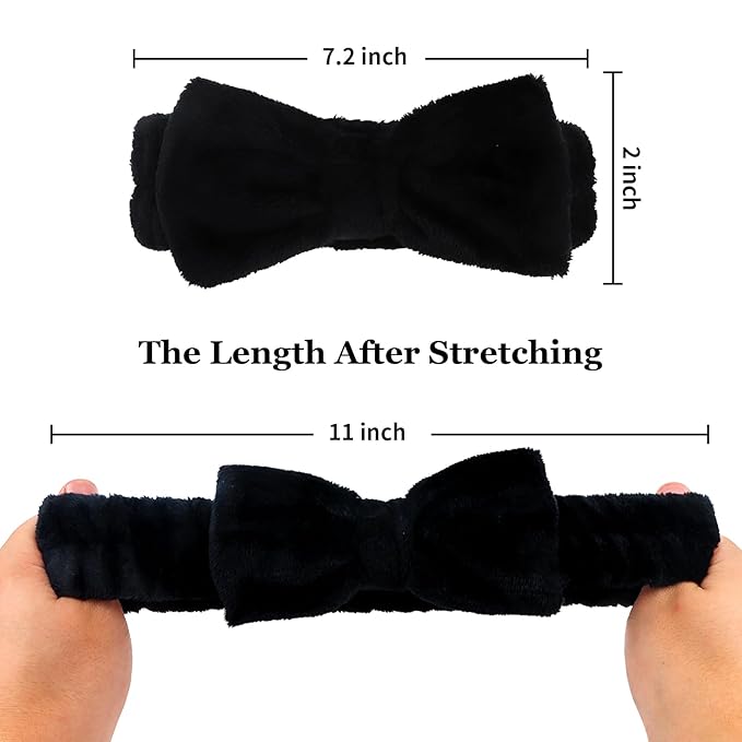 10 Pcs Black Face Wash Headbands, Spa Gifts for Women Girls, Soft Coral Fleece Skincare Headband, Bow Hair Bands, Beauty Headbands for Face Washing Shower Skin Care Yoga