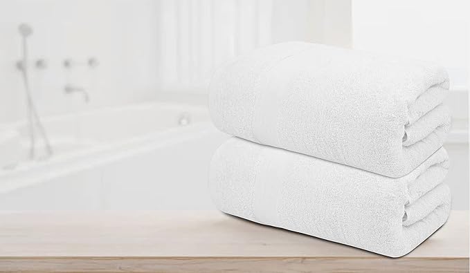 100% Cotton Luxury Bath Sheets - Pack of 2 (35" x 70") | Super Soft, Quick-Dry & Highly Absorbent Towels for Bathroom, Home, Spa & Gym (White)