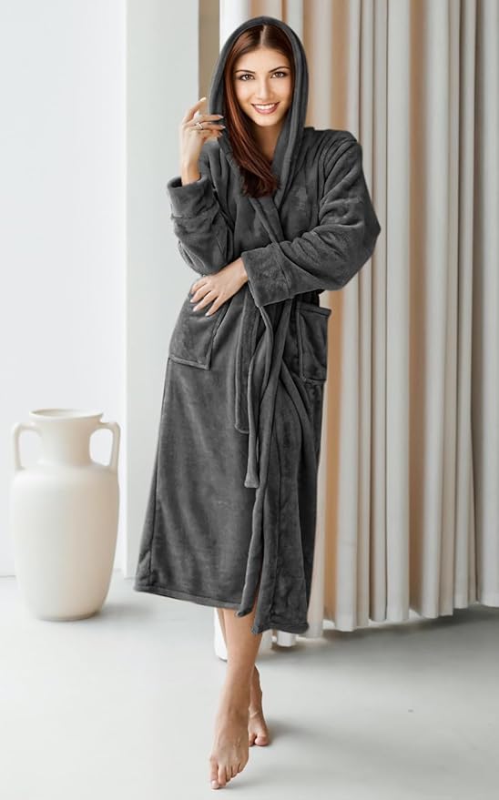 NY Threads Premium Women's Fleece Hooded Bathrobe Plush Long Spa Robe