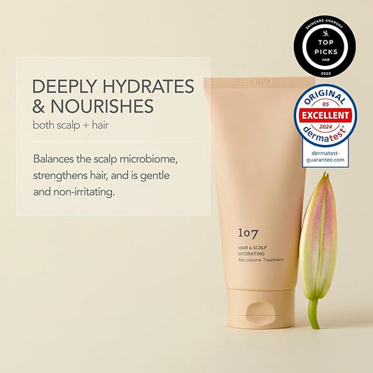 107 HAIR & SCALP HYDRATING Microbiome Treatment, Both Hair & Scalp Hydrating Scalp Treatment, Ginseng, Caffeine, and Biotin, Helps Soothe Scalp Discomfort, (6.08 fl oz)