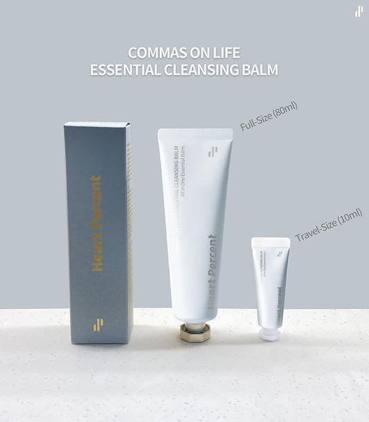 Heart Percent Commas on Life Essential Cleansing Balm - Traverl Size (10ml), Sherbet-Oil-Milk Transforming Makeup Remover Vegan Daily Face Wash Cleanser for All Skin Types