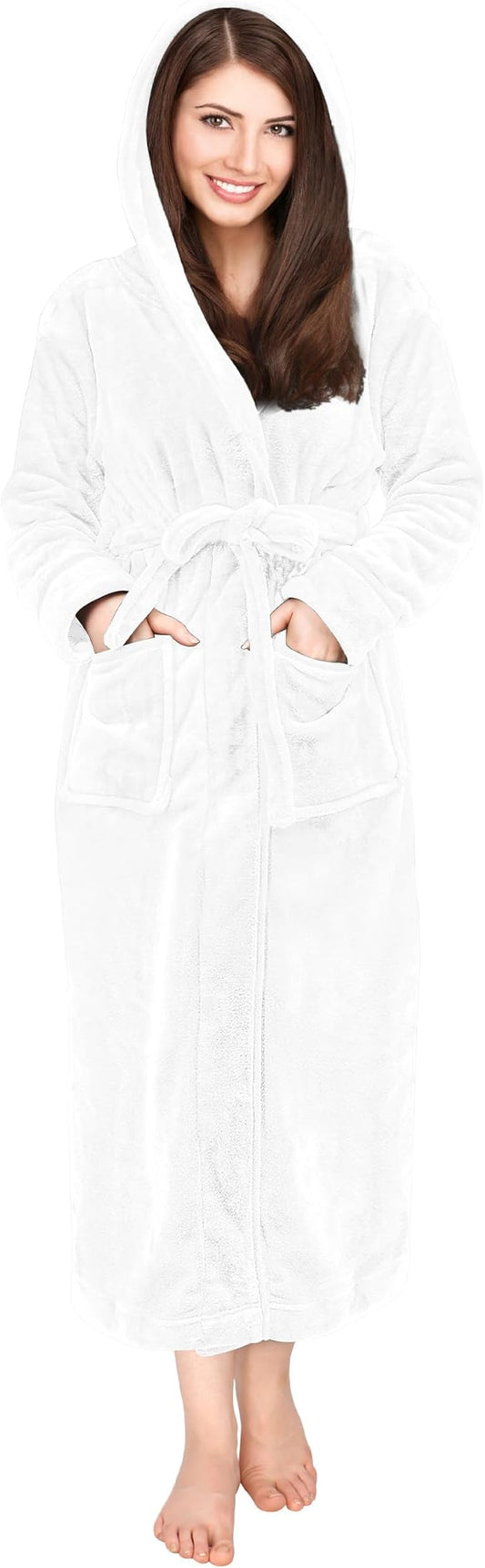 NY Threads Premium Women's Fleece Hooded Bathrobe Plush Long Spa Robe