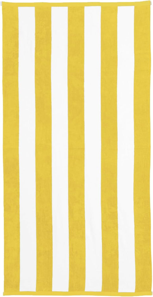 Great Bay Home 100% Cotton Velour Oversized 35" x 70" Beach Towel - Yellow Cabana Stripe Pool Towels - Quick Dry, Large Swim Towels for Adults and Kids