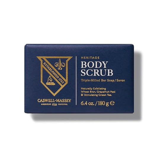 Caswell-Massey Heritage Body Scrub Castile Bar Soap for Men & Women, Exfoliating Natural Soap Bar for All Skin Types, Made with Essential Oils & Plant-Based Formula for Face & Body, 6.4 oz