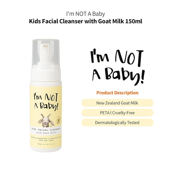 I'm NOT A Baby! Kids Face Wash Facial Cleanser – Gentle Goat Milk Formula for Sensitive Skin, Deep Hydration, Tear-Free, Hypoallergenic & Nourishing Care, 5.07 Fl oz (1)