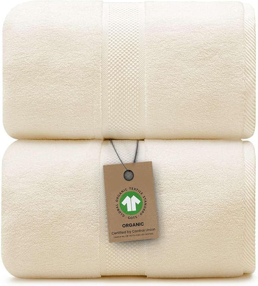 100% Organic Luxury Bath Sheets - GOTS Certified - Extra Large 35x70 Inches (Pack of 2) Zero-Twist, Long-Staple Cotton Bath Sheet Set (Papyrus)