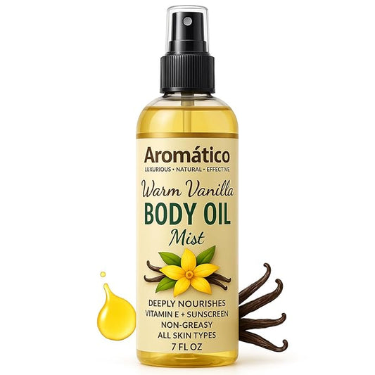 Warm Vanilla Body Oil Mist Spray - 7 Fl Oz. Hydrating & Moisturizing Spray for Women. Lightweight, Fast-Absorbing Formula for Daily Use After Shower