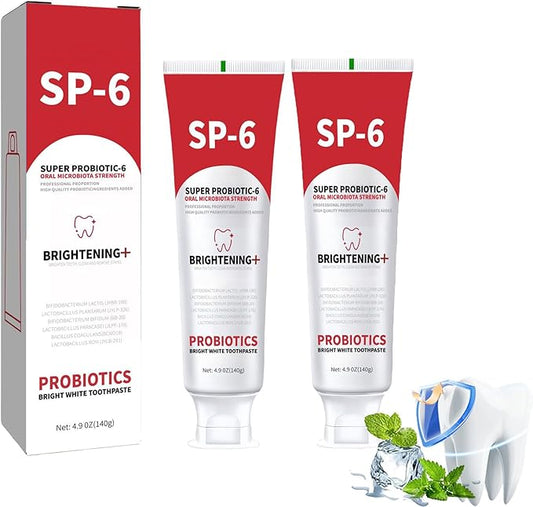 SP-6 Probiotic Brightening Toothpaste,Super Probiotic-SP-6 Fluoride-Free Toothpaste for Sensitive Teeth, Gentle Mint, Fresh Breath,Daily Use for Oral Health 140g/4.9oz (2 Pcs)