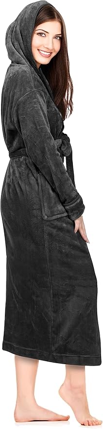 NY Threads Premium Women's Fleece Hooded Bathrobe Plush Long Spa Robe
