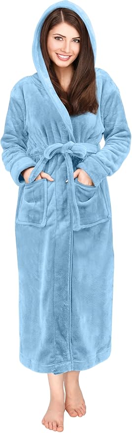 NY Threads Premium Women's Fleece Hooded Bathrobe Plush Long Spa Robe