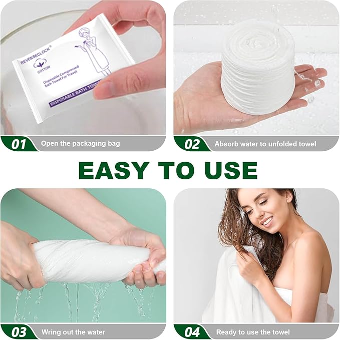 10 Pack Large Compressed Bath Towels Portable Lightweight Disposable Cotton Fiber Tablets Towel for Travel, Camping, Gym, Swimming, Beach (55" X 28")