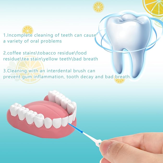 100 Pieces Interdental Brushes, Silicone Dental Floss Picks with Case Dental Brushes Dental Picks Blue Tooth Floss Picks for Teeth Cleaning