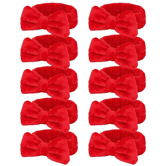 10 Pcs Red Makeup Headbands, Hair Band for Washing Face, Soft Coral Fleece Makeup Headband for Women Girls, Bow Hair Bands, Towel Headbands for Face Washing Shower Skin Care Yoga