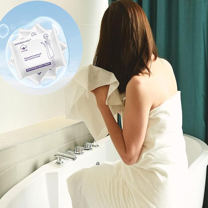 10 Pack Large Compressed Bath Towels Portable Lightweight Disposable Cotton Fiber Tablets Towel for Travel, Camping, Gym, Swimming, Beach (55" X 28")
