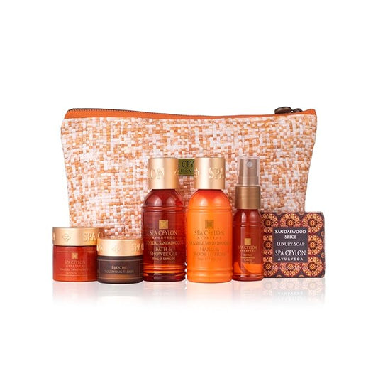 SPA CEYLON Sensual Sandalwood Home Spa Set | Body Care Set & Mini Travel Bag | Organic Self-Care Set | Vegan | Ayurveda Gifting