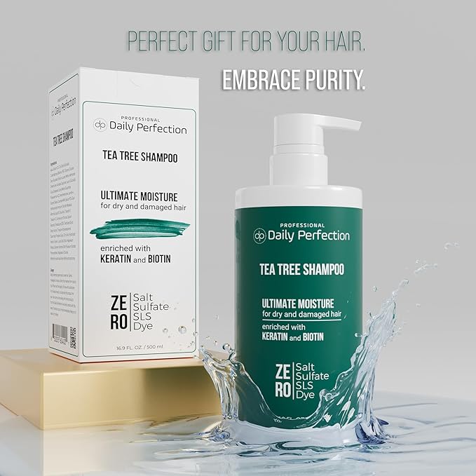 (dp) Tea Tree Shampoo – Hydrate & Soothe Dry Scalp and Hair – Clean + Salon-Grade Formula with Biotin & Keratin