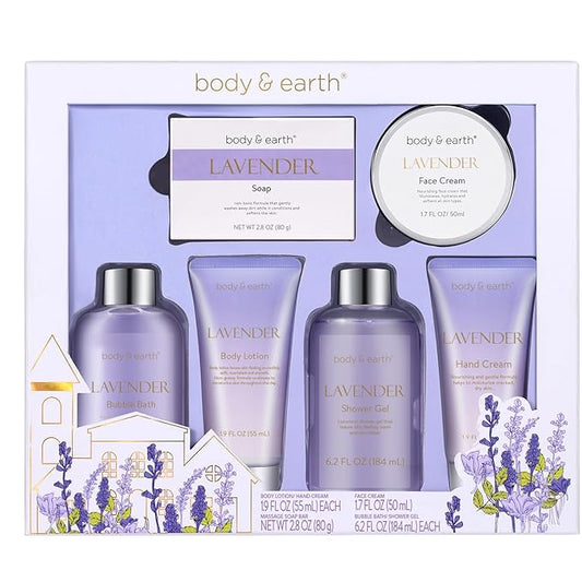 Spa Gifts for Women, Lavender Gift Set, Body & Earth 6 Pcs Bath Gift Sets, Self Care Gifts, Birthday Gifts for Women, Relaxing Spa Set,Christmas Gifts