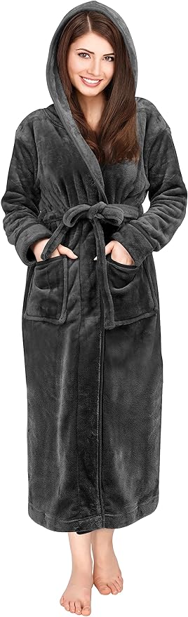 NY Threads Premium Women's Fleece Hooded Bathrobe Plush Long Spa Robe