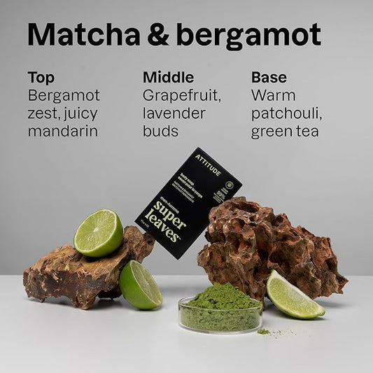 ATTITUDE Bar Soap Body Wash for Men, For Body and Hands, 99% Natural Origin Ingredients with Avocado Oil, EWG Verified, Matcha & Bergamot, 4 Oz