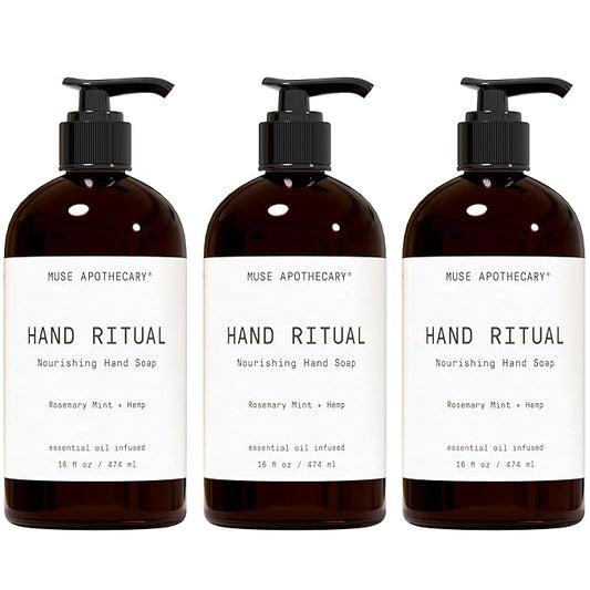 Muse Apothecary Hand Ritual - Aromatic and Nourishing Hand Soap, Infused with Natural Aromatherapy Essential Oils - USDA Certified Biobased - 16 oz, Rosemary Mint + Hemp, 3 Pack