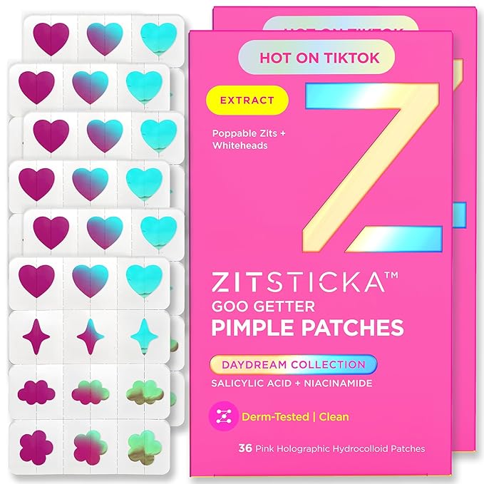 ZitSticka Pimple Patches Cute for Face, Holographic Zit Patches, Goo Getter Hydrocolloid Blemish Patches, Gifts for Teens, Teen Girl Gifts Trendy Stuff (DreamHolo Collection 72ct)