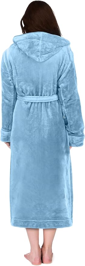 NY Threads Premium Women's Fleece Hooded Bathrobe Plush Long Spa Robe