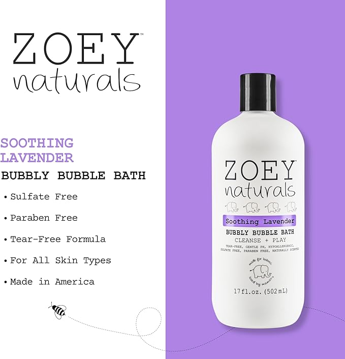 Zoey Naturals - Soothing Lavender Bubble Bath for Kids & Babies, Tear-Free Moisturizing Toddler Soap with Aloe & Avocado Oil for Calm Experience - Made in USA, 17 oz