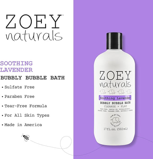 Zoey Naturals - Soothing Lavender Bubble Bath for Kids & Babies, Tear-Free Moisturizing Toddler Soap with Aloe & Avocado Oil for Calm Experience - Made in USA, 17 oz
