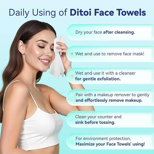 Ditoi Disposable Face Towels,Ultra Thick Face Towelettes XL, Lint-Free Facial Wipes for Makeup Removal & Gentle Skin Care,10"×12", 200 Count (4 Pack),Pearl-textured