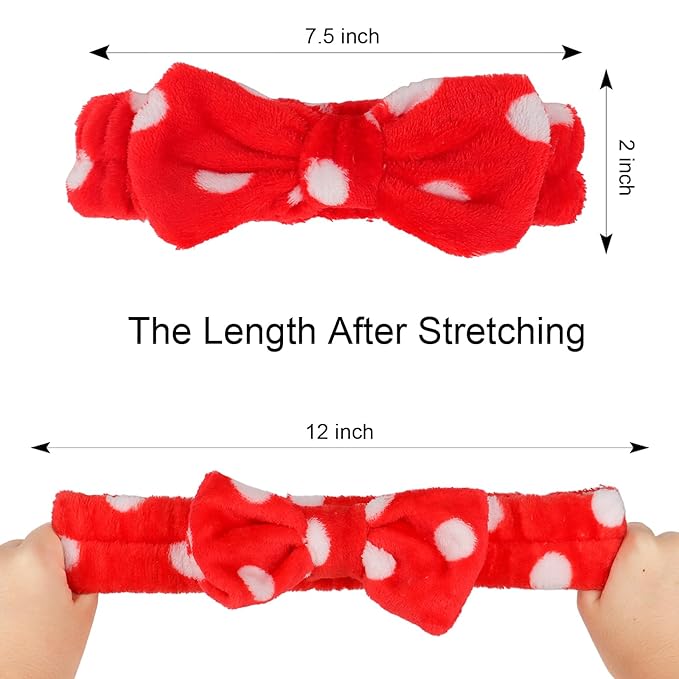 10 Pcs Red Dot Makeup Headbands, Spa Gifts for Women Girls, Soft Coral Fleece Skincare Headband, Bow Hair Bands, Beauty Headbands for Face Washing Shower Skin Care Yoga
