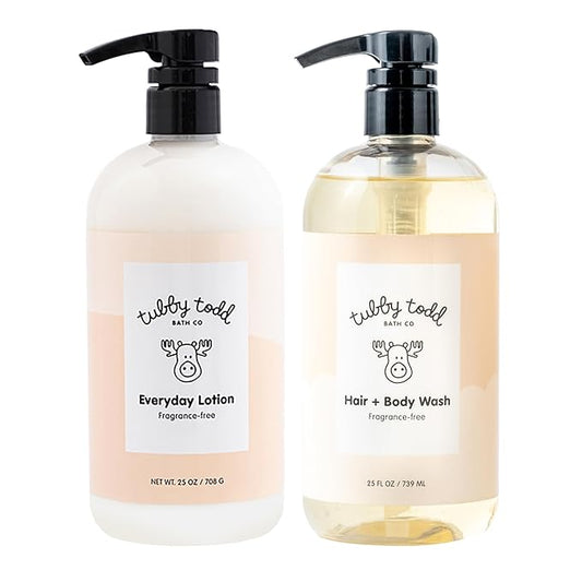 Tubby Todd's Baby Body Wash and Lotion Set - Gentle, Hypoallergenic Skincare for Newborns & Toddlers - 25oz, Fragrance-Free