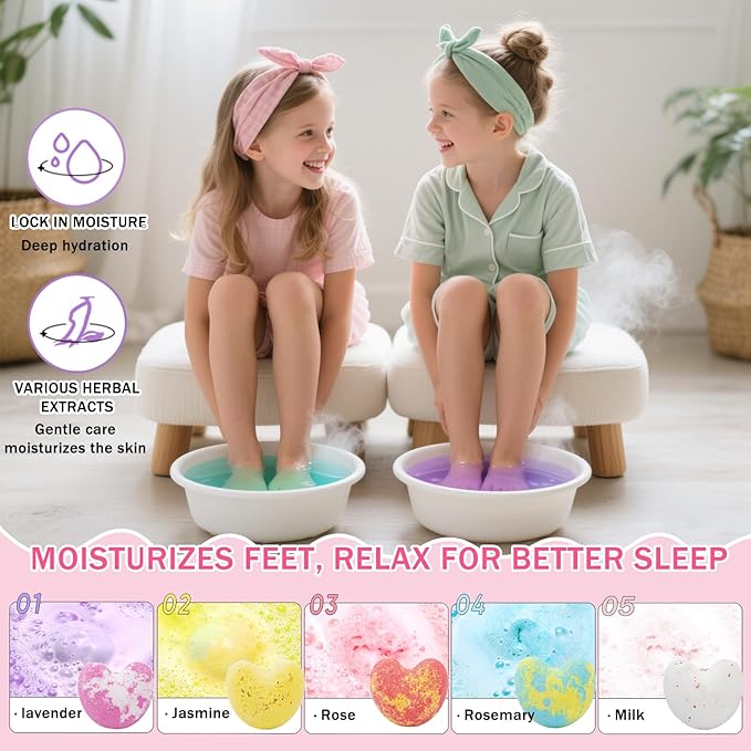 100 PCS Spa Party Supplies for Girls & Women, Facial Masks-Hand Cream-Lip Balm-Bath Bomb-Eye Mask-Compressed Towel-Hair Ties-Lip Brush-Organza Bag-Greeting Card, Sleepover Party Supplies for Girls