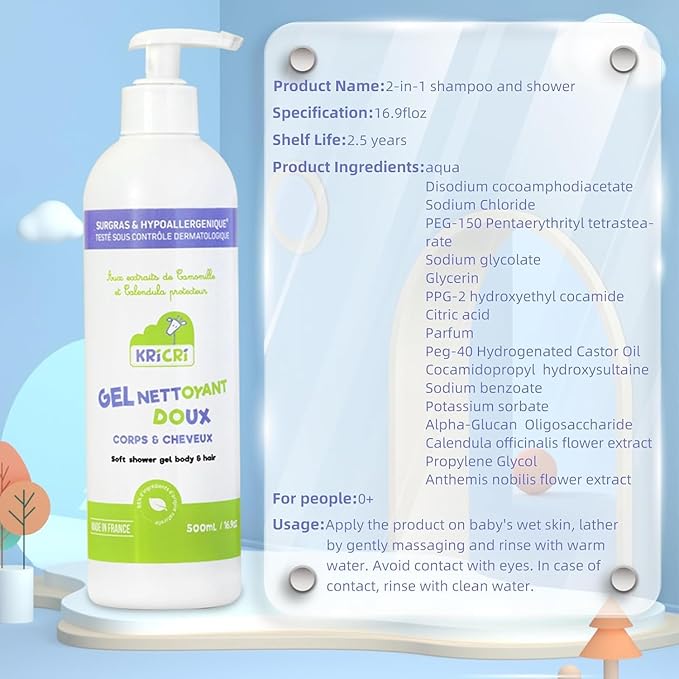 Children's 2-in-1 Shampoo and Body Wash (250ml), Plant-based Cleaning and Mild Ingredients, Suitable for 0+ 1+ 2+ 3+ Age Groups