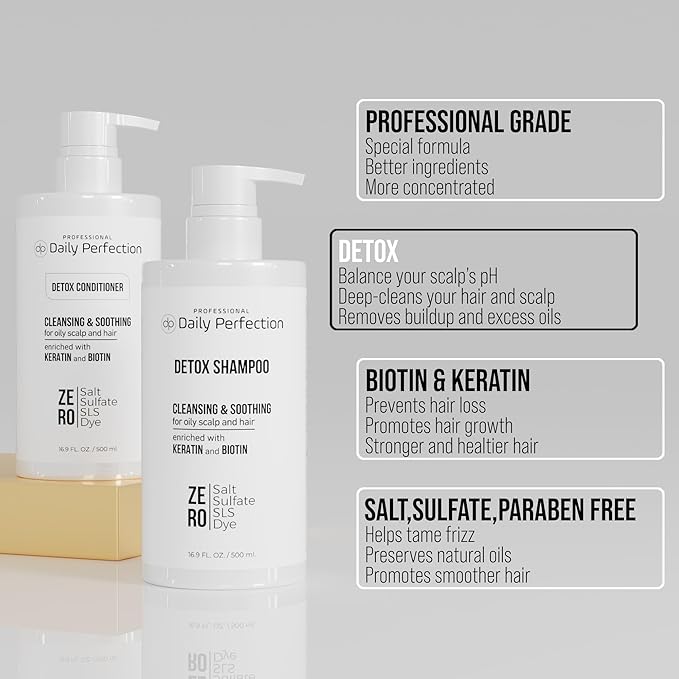 (dp) Detox Shampoo & Conditioner – Hydrate, Clarify & Remove Buildup, Oil & Impurities – Clean + Salon-Grade Formula with Biotin & Keratin