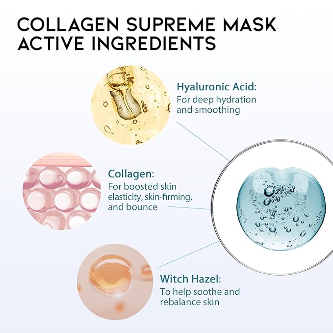 #OOTD Face Mask Korean Skincare for Dry Sensitive Skin | Hydrating, Revitalizing, Calming, Collagen, Ceramide, Cica, Vitamin C Serum Sheet Masks (12EA)