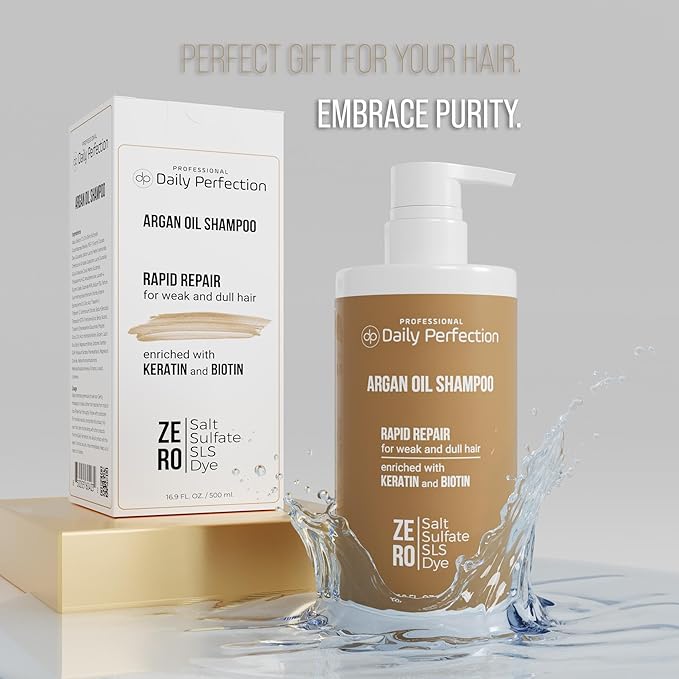 (dp) Argan Oil Shampoo – Repair & Protect Damaged Hair – Clean + Salon-Grade Formula with Biotin & Keratin