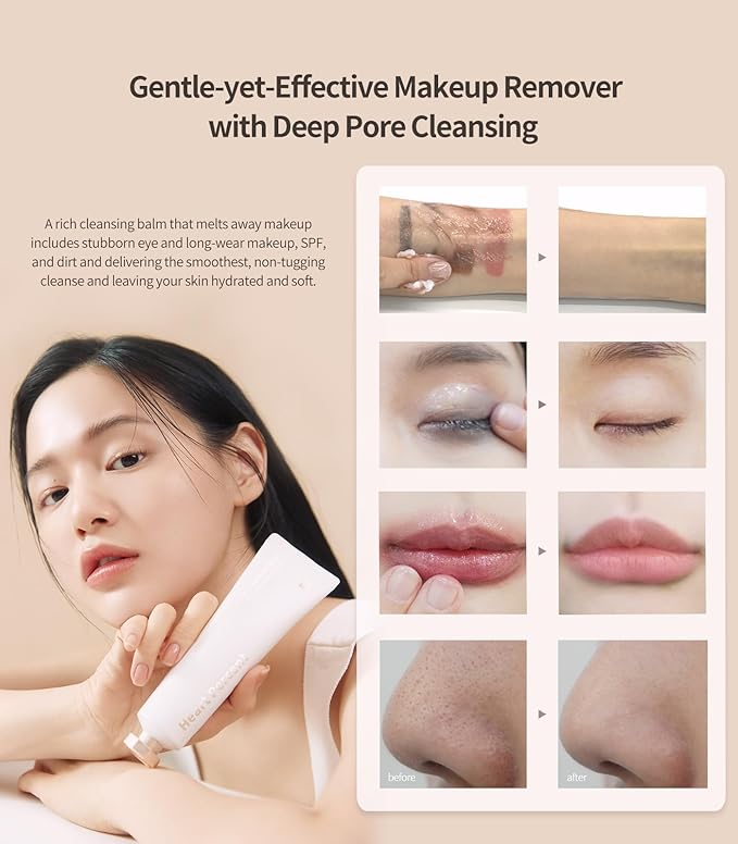 Heart Percent Commas on Life Essential Cleansing Balm - Traverl Size (10ml), Sherbet-Oil-Milk Transforming Makeup Remover Vegan Daily Face Wash Cleanser for All Skin Types