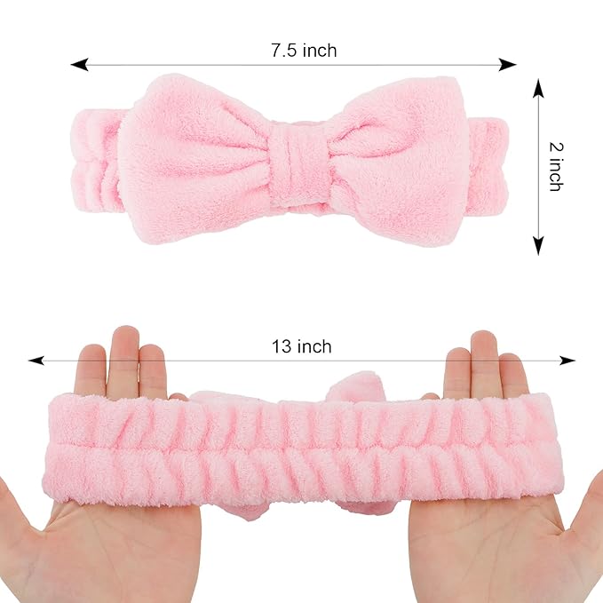 10 Pcs Pink Makeup Headbands, Hair Band for Washing Face, Soft Coral Fleece Makeup Headband for Girls, Bow Hair Bands, Beauty Headbands for Face Washing Shower Skin Care Yoga