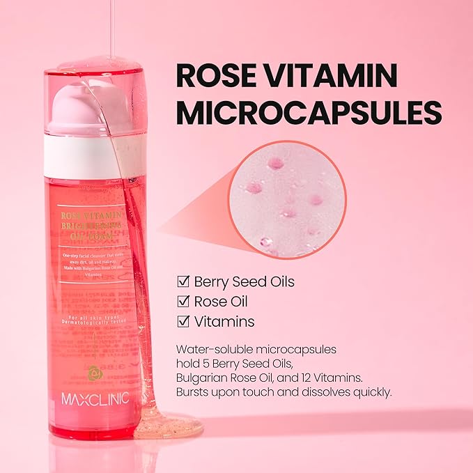 [K-Beauty] Rose Vitamin Oil to Foam - All-in-One Korean Face Wash OilBased Foaming Facial Cleanser - Pore Minimizing & Blackhead Remover - Makeup Deep Cleansing Oil for All Skin Types (3.88 fl oz)