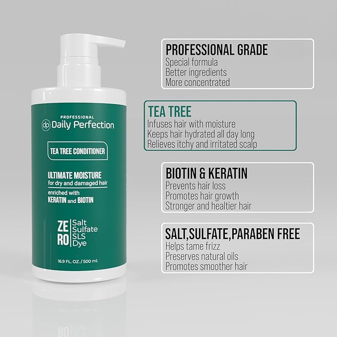 (dp) Tea Tree Conditioner – Hydrate & Soothe Dry Scalp and Hair – Clean + Salon-Grade Formula with Biotin & Keratin