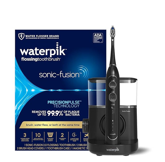 Waterpik Sonic-Fusion 2.0 Professional Flossing Electric Toothbrush with Water Flosser Combo In One, Black SF-04, Packaging May Vary