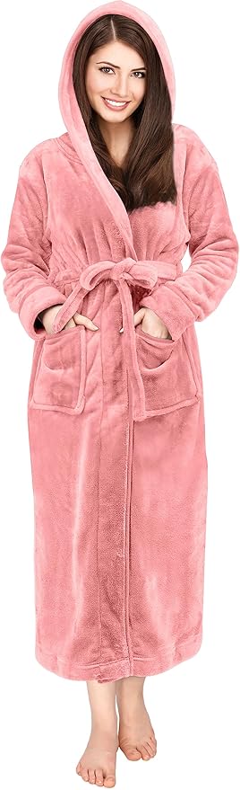 NY Threads Premium Women's Fleece Hooded Bathrobe Plush Long Spa Robe