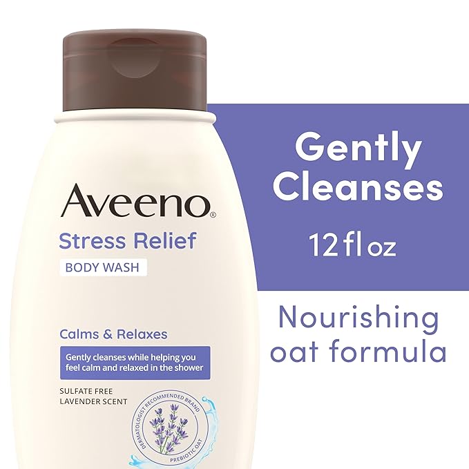 Aveeno Stress Relief Gift Set, Skincare Set for Sensitive Skin with Soothing Body Wash & Moisturizing Body Lotion, plus, Skin Relief Repairing Hand Masks for Very Dry Skin, 3 Items