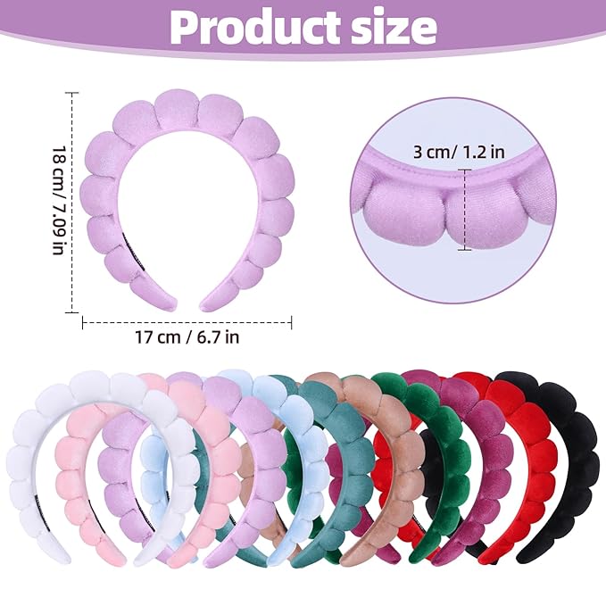 10 Pcs Velvet Cloth Spa Headbands for Women - Soft Hair Band for Makeup Application, Face Wash, and Beauty Routines