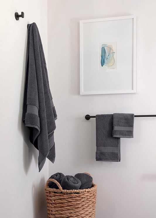 100% Organic Cotton Bath Towel Set | Bathroom Luxury Towel Set of 6 | GOTS Certified | Hotel Premium Towels | 700 GSM | 2 Bath Towels 30 x 56|2 Hand Towels 16 x 30|2 Wash Cloths 13 x 13|Charcoal Black