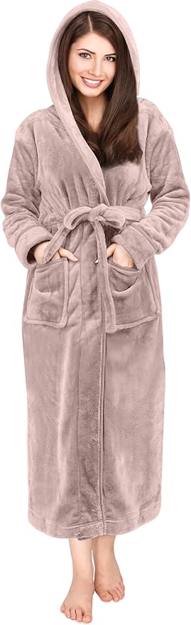 NY Threads Premium Women's Fleece Hooded Bathrobe Plush Long Spa Robe