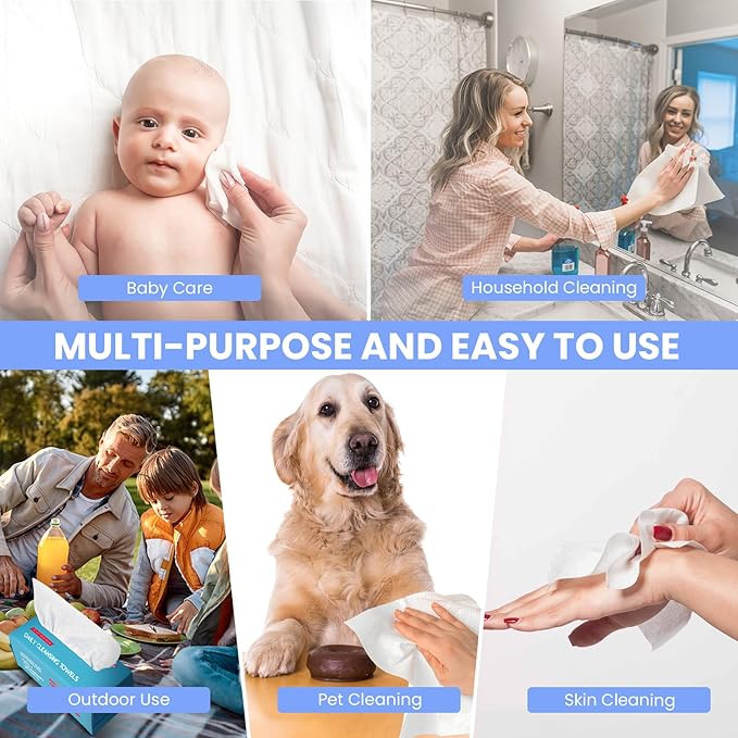 100 Sheet Daily Cleansing Towels Ultra Soft Dry Wipes for Sensitive Skin Disposable Facial Washcloths 100% Organic Viscose (Pack of 6)