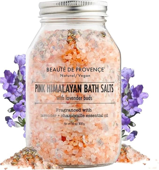 Beaute DE Provence Pink Himalayan Bath Salt with Lavender - 100% Natural Aromatherapy and Relaxation - Lavender Grapefruit Essential Oil Bath Salts for Women Relaxing, Natural & Cleanse