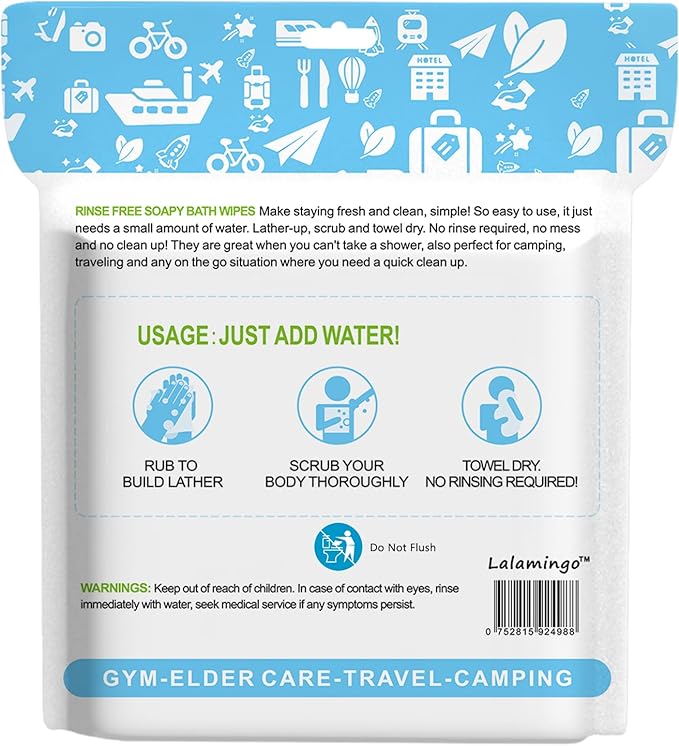 100 Pcs Body Wipes for Adults Bathing No Rinse, Bath Wipes Rinse Free Dry Shower Wipe for Adults. Soap Infused, Disposable Body Cloth for Elderly, Camping, Hiking, GYM & Travel (4 Pack)